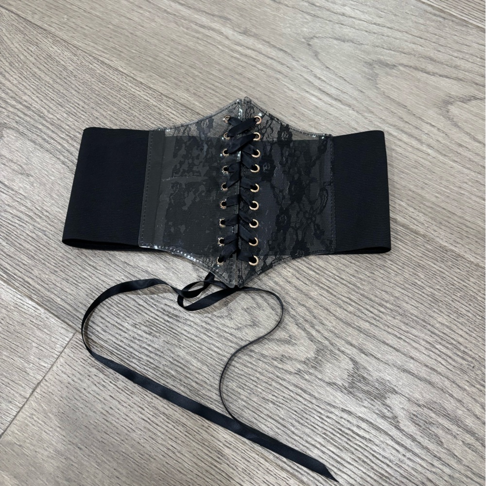 Black Lace-Up Corset Belt